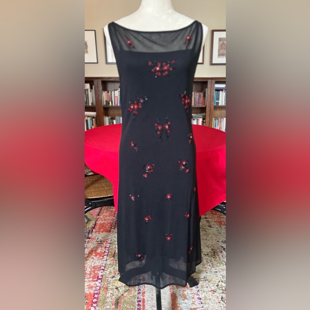Vintage Vivienne Tam hand-beaded mesh midi-dress. Size 2/medium.